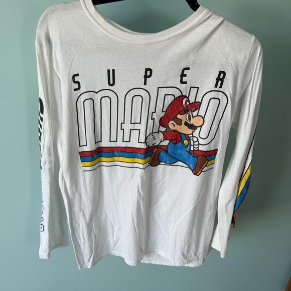 Super Mario Brothers Long Sleeve Adult T-Shirt - Name Running Word Sleeves M - Picture 1 of 7